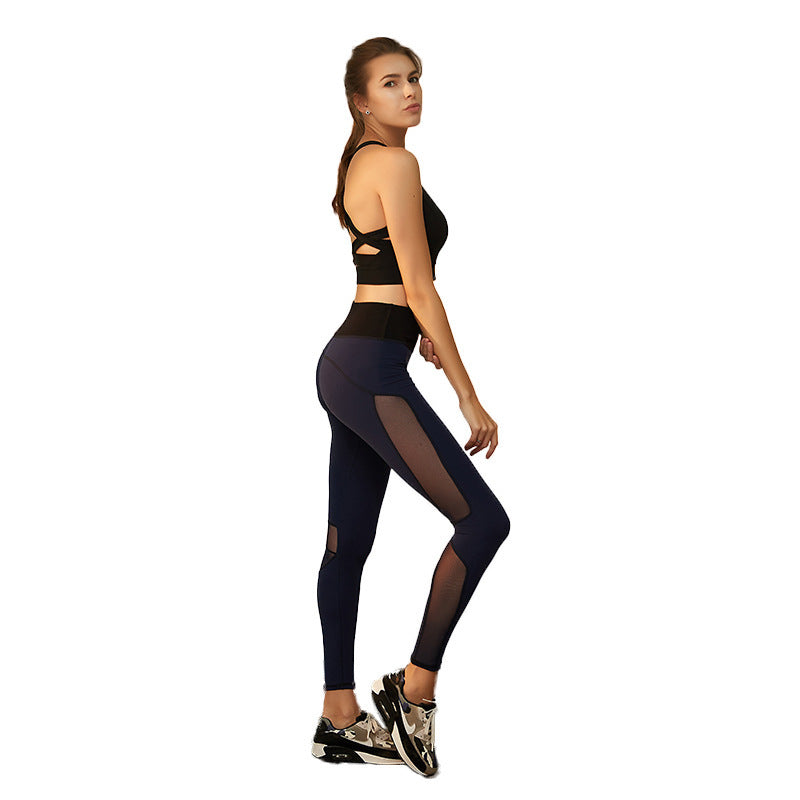 New Sexy Mesh Stitching Training Pants Women's Yoga Pants Stretch Tights Fitness Pants Sports Pants One Drop