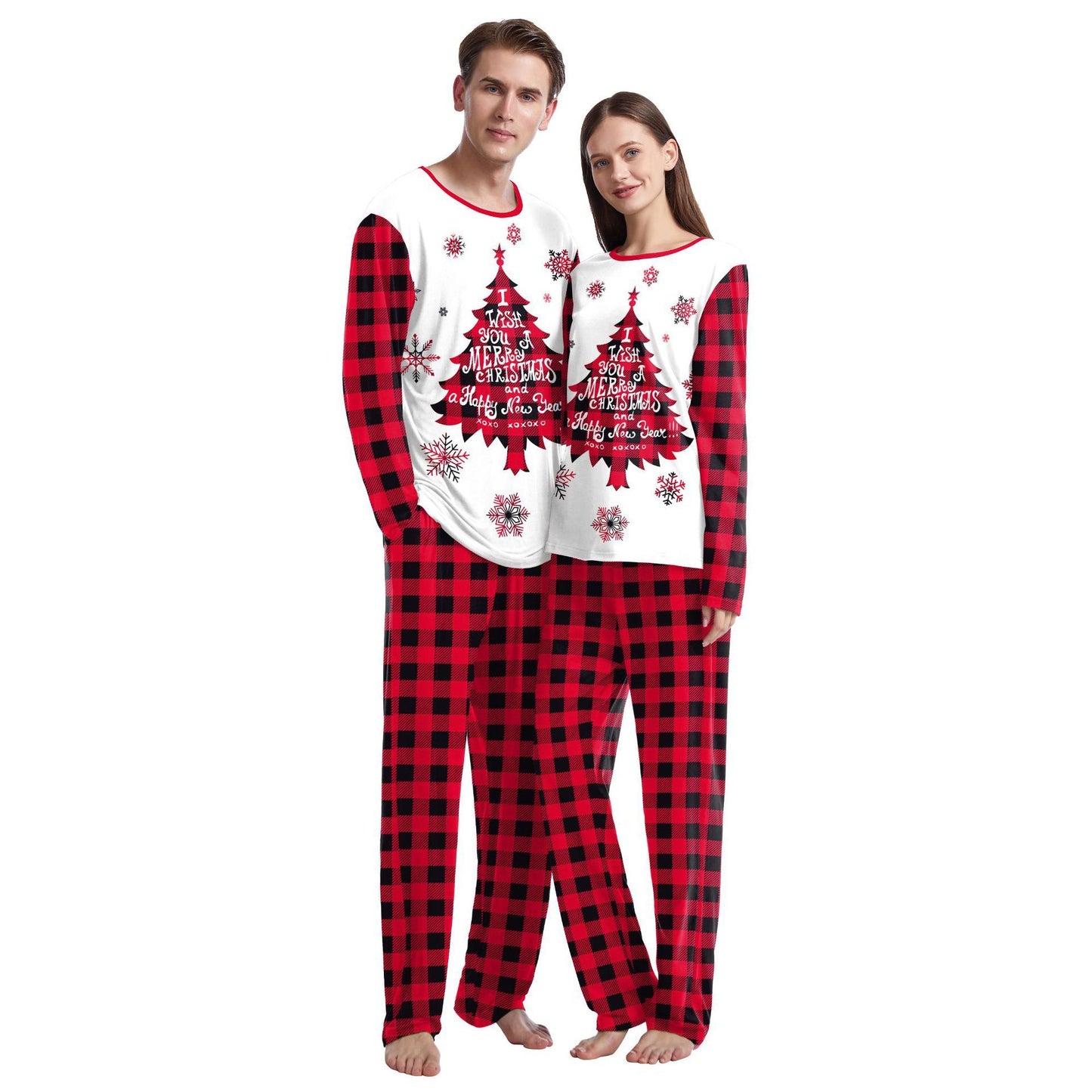 Christmas Home Clothes Digital Couple Pajamas Long Sleeve Round Neck Sweatpants Suit