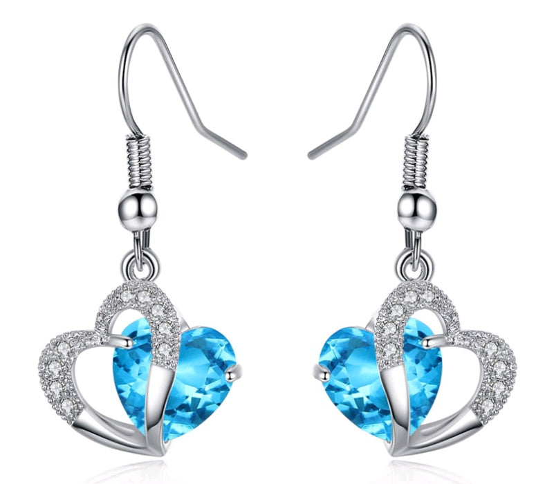 Amethyst Zircon Heart Necklace Earrings Set European And American   Christmas Gifts