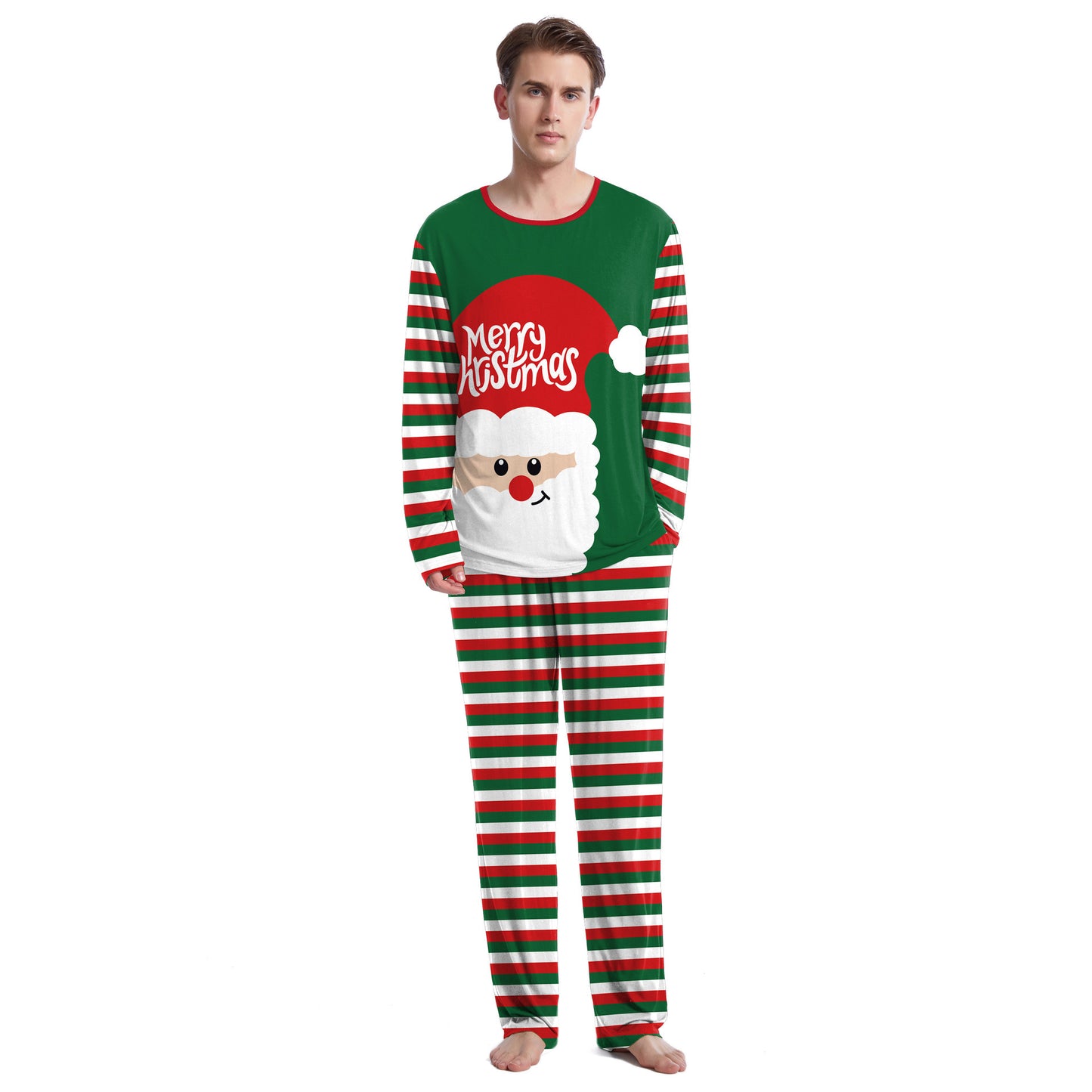 Christmas Home Clothes Digital Couple Pajamas Long Sleeve Round Neck Sweatpants Suit