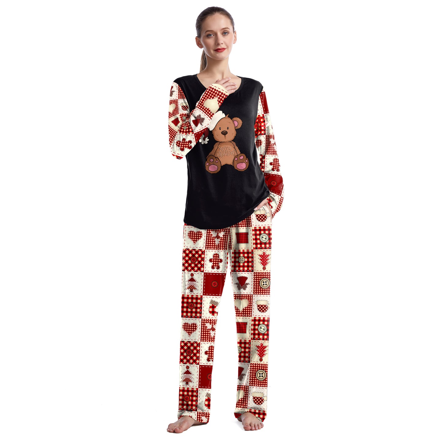 Christmas Home Clothes Digital Couple Pajamas Long Sleeve Round Neck Sweatpants Suit