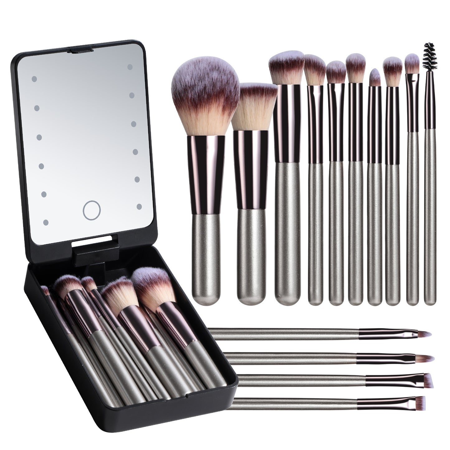 Rechargeable Luminous Mirror Portable Makeup Brush Suit
