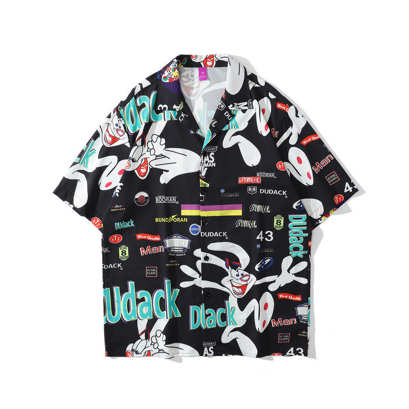 Rainbowtouches Shirt Man Hip Hop High Street Graffiti Smile Face Printing Casual Short Sleeve Tops Couples Fashion