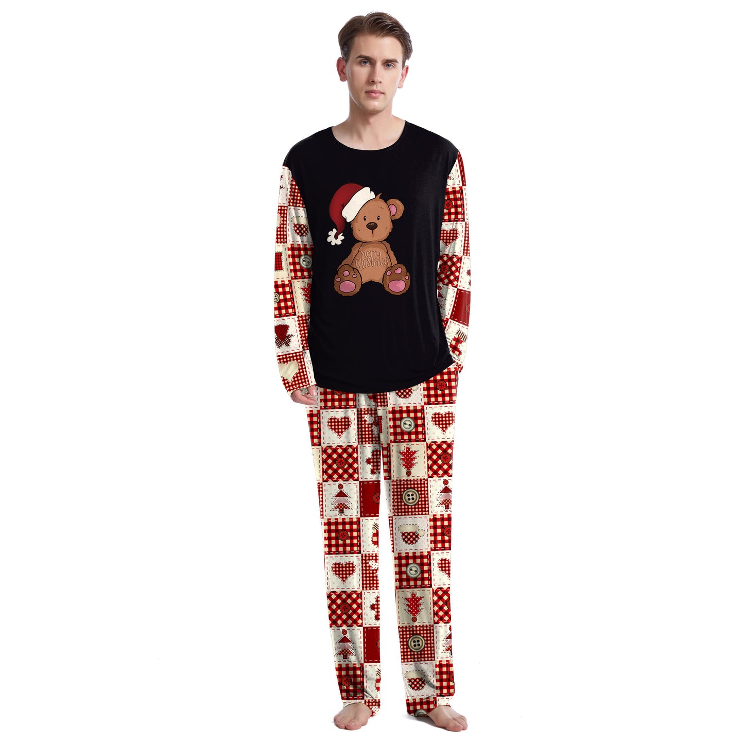Christmas Home Clothes Digital Couple Pajamas Long Sleeve Round Neck Sweatpants Suit
