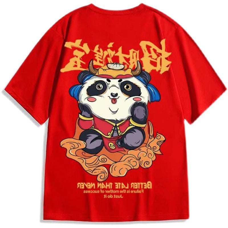 Red Shortsleeved Tshirt Men's Ins Plus Size Couple Wear Cotton Loose Half Top