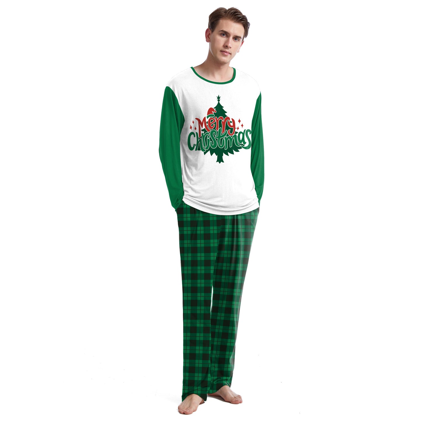 Christmas Home Clothes Digital Couple Pajamas Long Sleeve Round Neck Sweatpants Suit