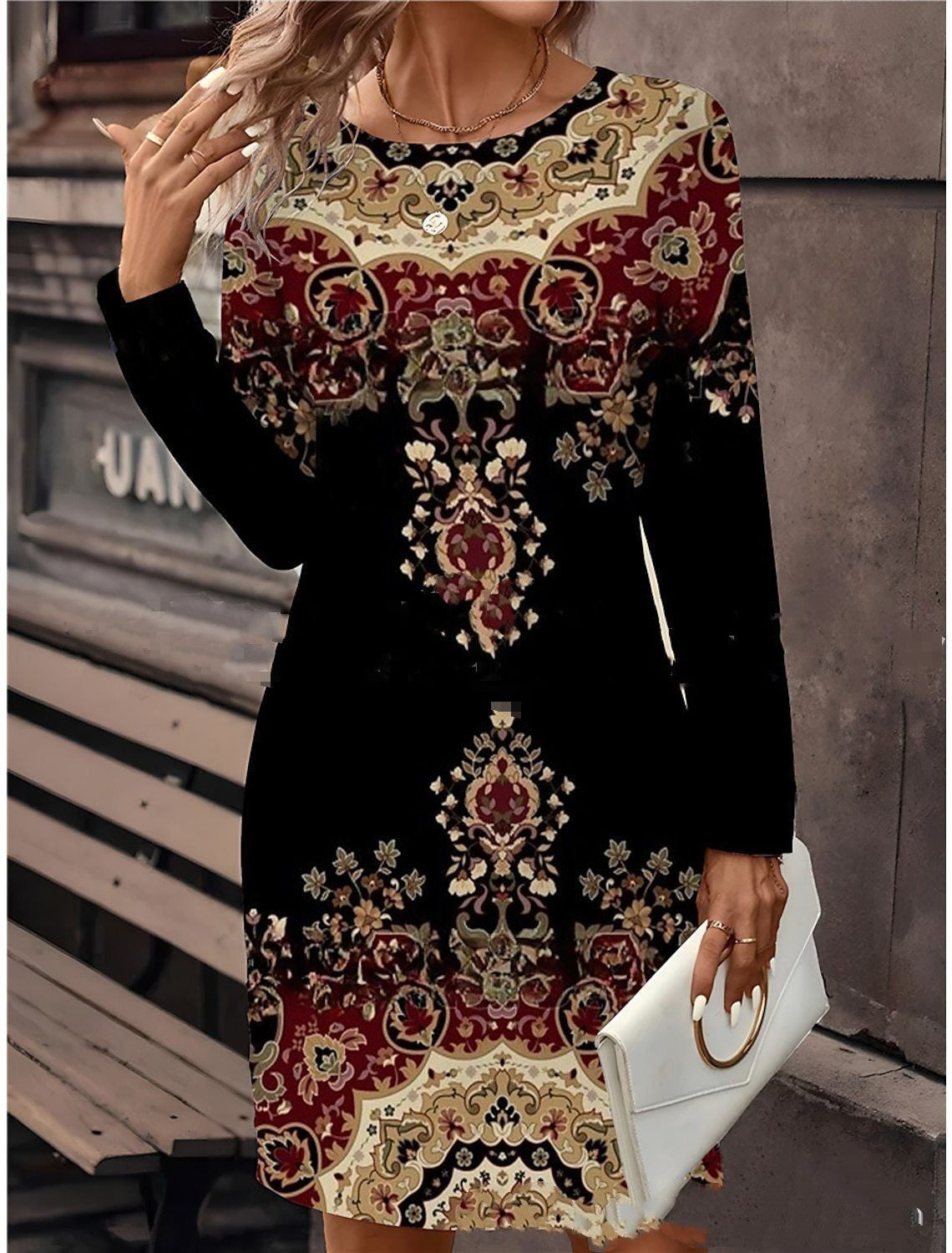 Christmas New Women's Clothes Long Sleeve T-shirt Dress Digital Printing