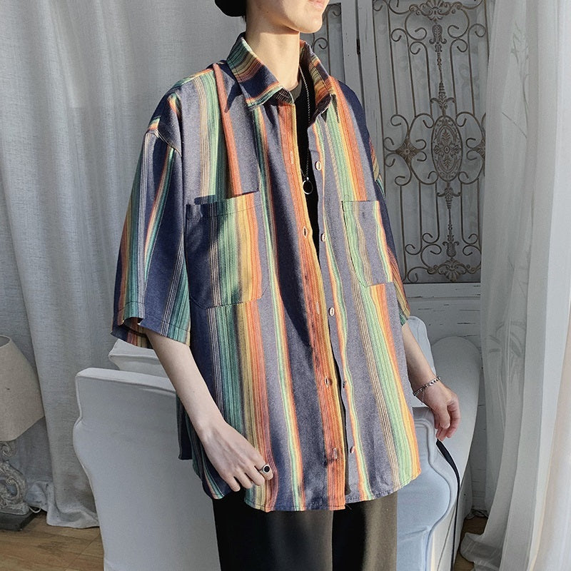 Half-sleeve Striped Design, Niche Shirt Man