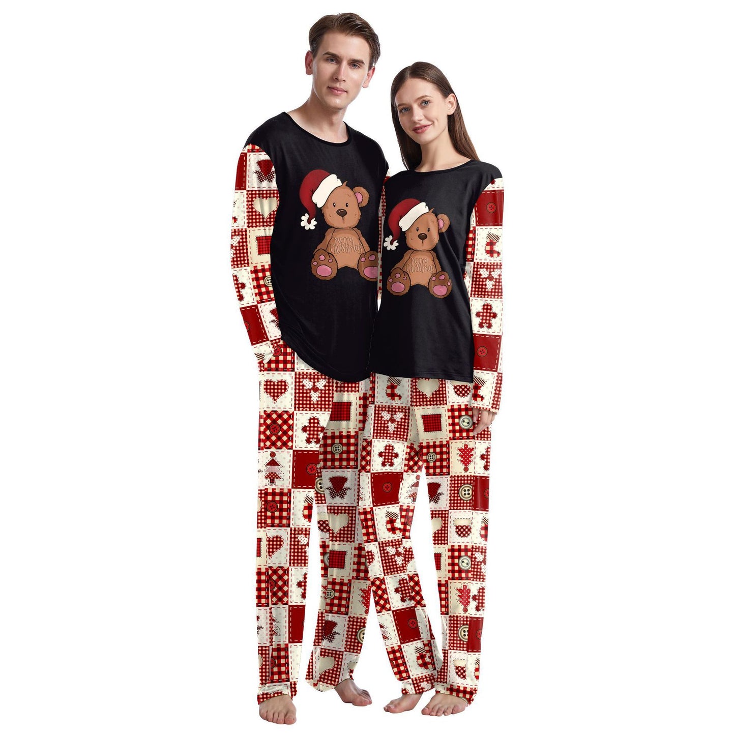 Christmas Home Clothes Digital Couple Pajamas Long Sleeve Round Neck Sweatpants Suit