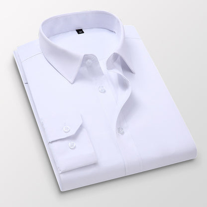 Four Seasons White Shirt Men's Business Groom Best Man Pure Color Long-Sleeved Slim-Fit Inch Shirt Shirt Plus Size 250 Kg Men's