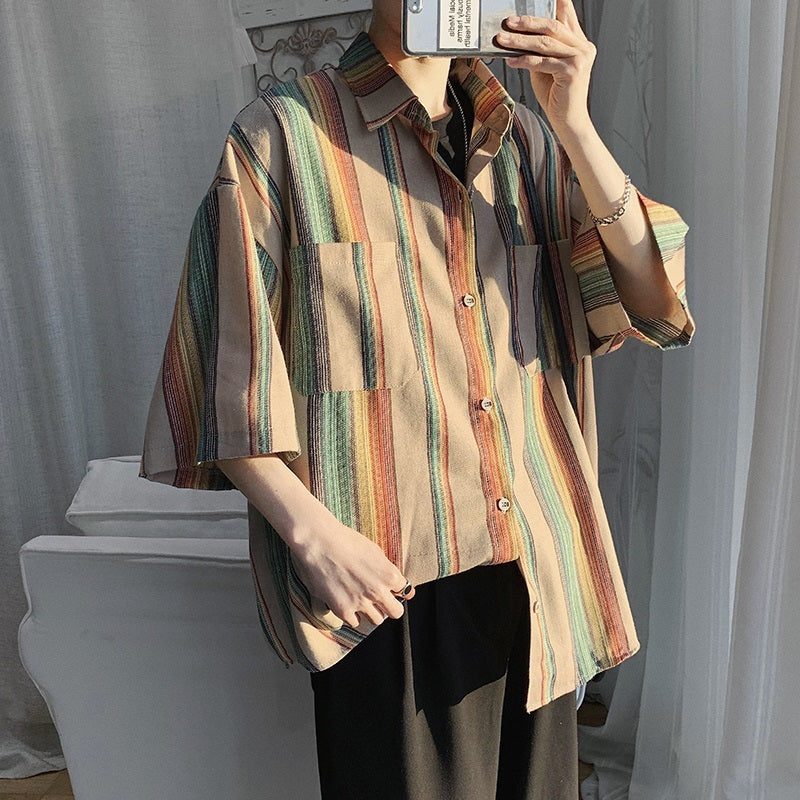 Half-sleeve Striped Design, Niche Shirt Man