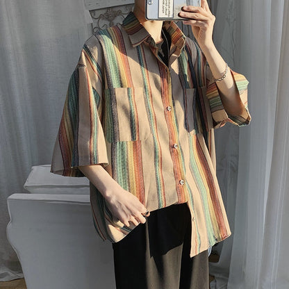 Half-sleeve Striped Design, Niche Shirt Man