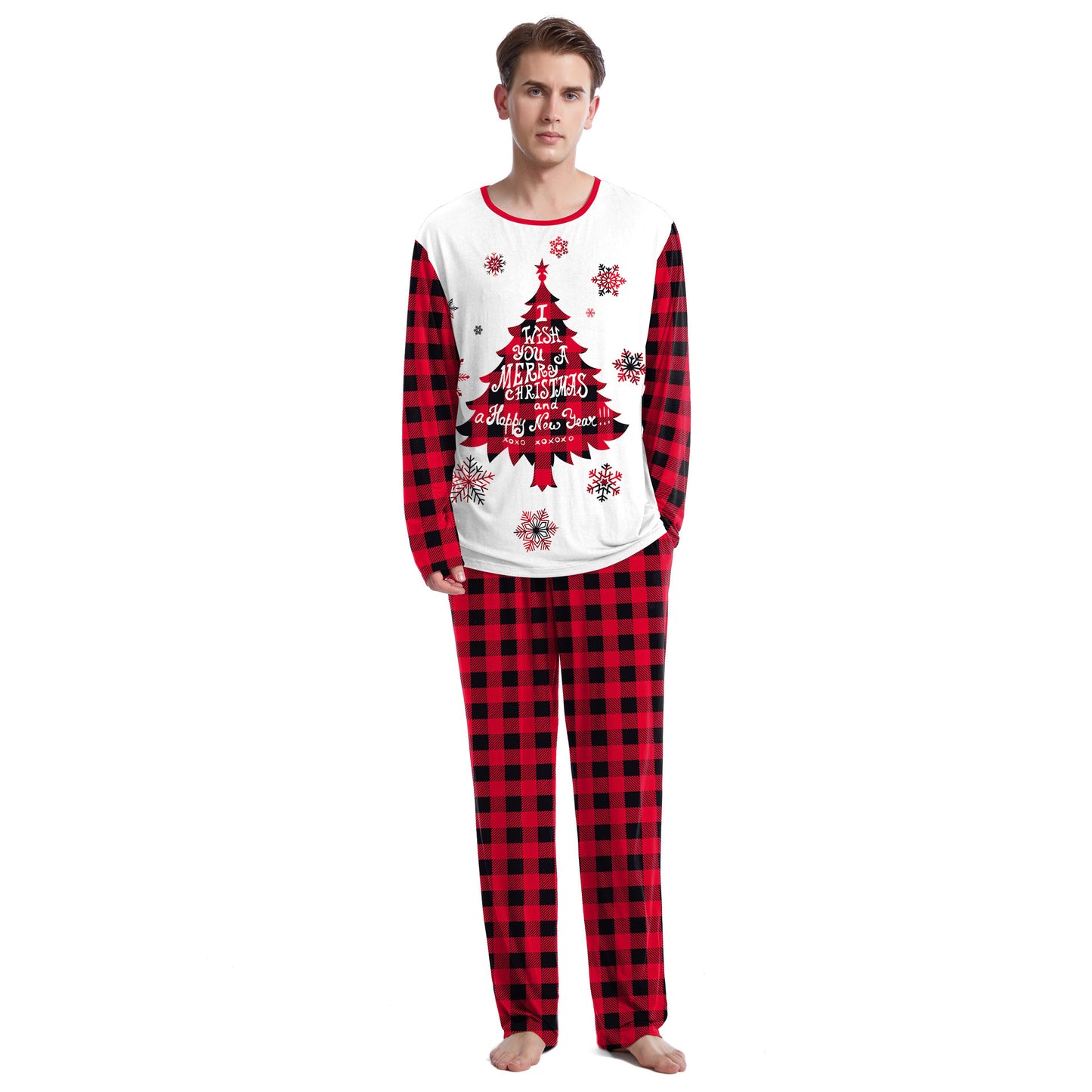 Christmas Home Clothes Digital Couple Pajamas Long Sleeve Round Neck Sweatpants Suit