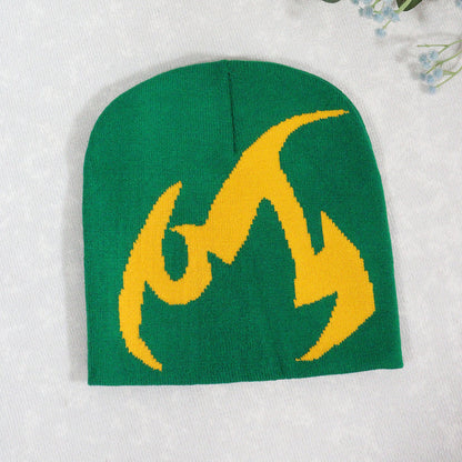 Knitted Hat Trendy Pullover Flame Pattern Jacquard Hats