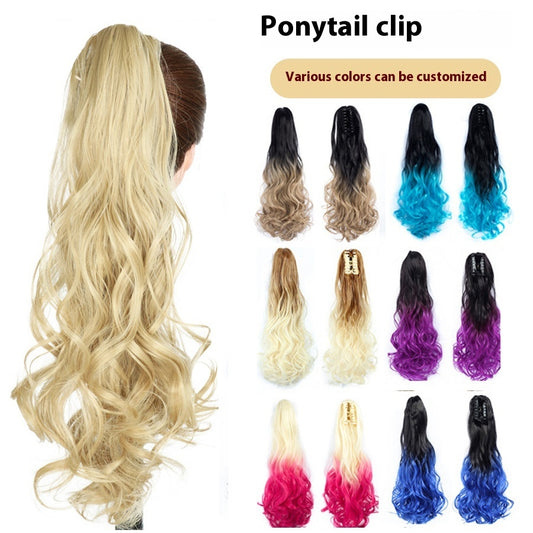 Colorful Long Curly Hair Clip Ponytail Wig