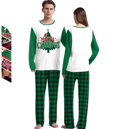 Christmas Home Clothes Digital Couple Pajamas Long Sleeve Round Neck Sweatpants Suit