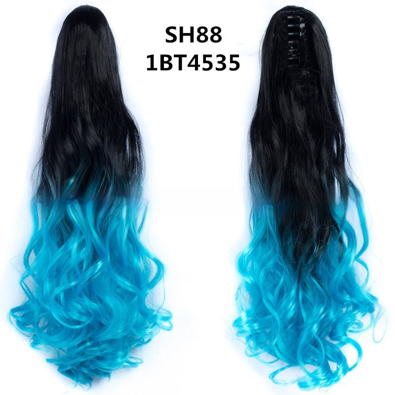 Colorful Long Curly Hair Clip Ponytail Wig
