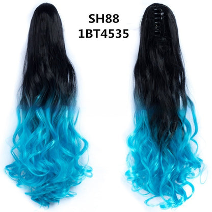 Colorful Long Curly Hair Clip Ponytail Wig