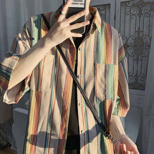 Half-sleeve Striped Design, Niche Shirt Man
