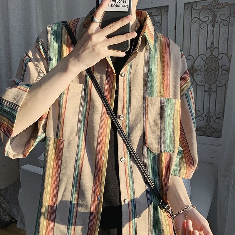 Half-sleeve Striped Design, Niche Shirt Man