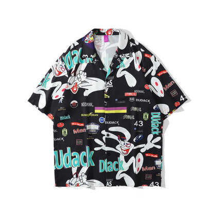 Rainbowtouches Shirt Man Hip Hop High Street Graffiti Smile Face Printing Casual Short Sleeve Tops Couples Fashion