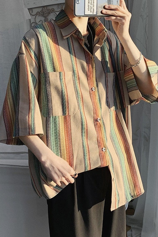 Half-sleeve Striped Design, Niche Shirt Man