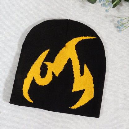 Knitted Hat Trendy Pullover Flame Pattern Jacquard Hats