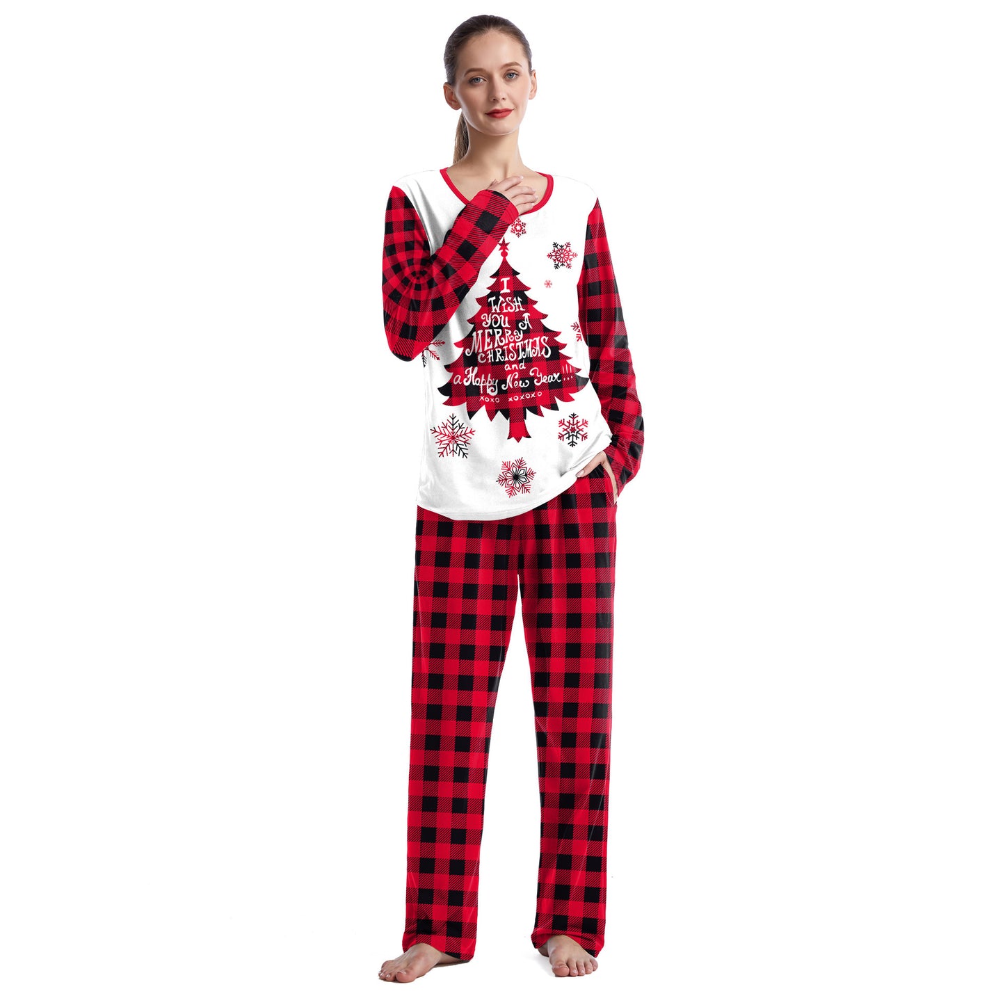 Christmas Home Clothes Digital Couple Pajamas Long Sleeve Round Neck Sweatpants Suit
