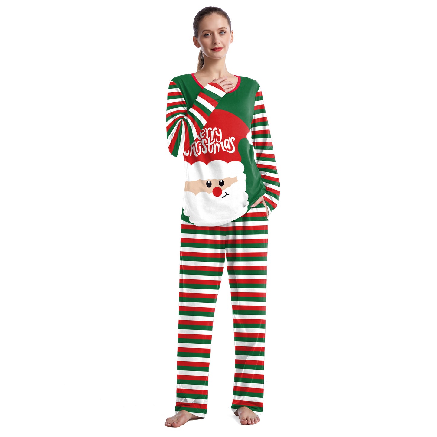 Christmas Home Clothes Digital Couple Pajamas Long Sleeve Round Neck Sweatpants Suit