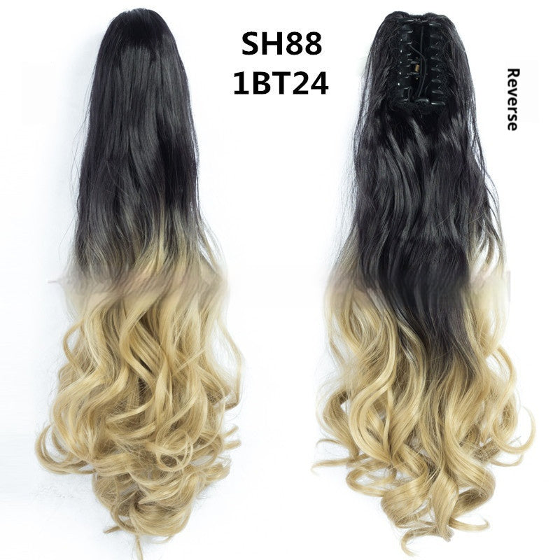 Colorful Long Curly Hair Clip Ponytail Wig