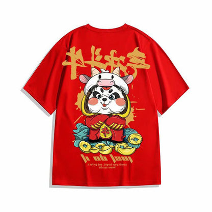 Red Shortsleeved Tshirt Men's Ins Plus Size Couple Wear Cotton Loose Half Top