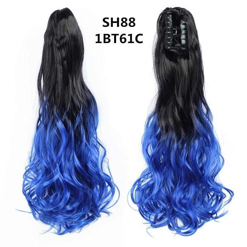 Colorful Long Curly Hair Clip Ponytail Wig