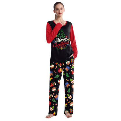 Christmas Home Clothes Digital Couple Pajamas Long Sleeve Round Neck Sweatpants Suit