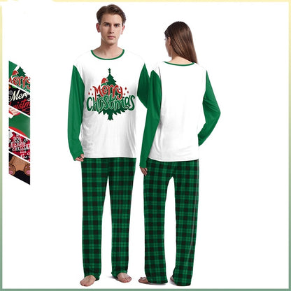 Christmas Home Clothes Digital Couple Pajamas Long Sleeve Round Neck Sweatpants Suit