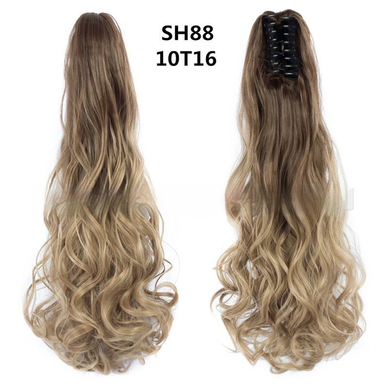 Colorful Long Curly Hair Clip Ponytail Wig