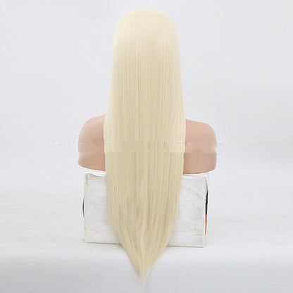 Women's Gold Front Lace Hand Hook Wig Long Straight Hair Cover