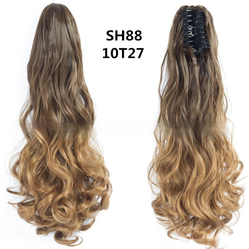 Colorful Long Curly Hair Clip Ponytail Wig