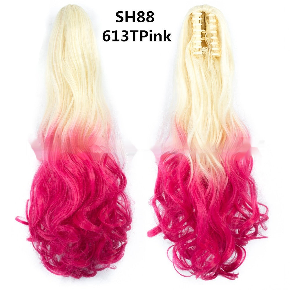Colorful Long Curly Hair Clip Ponytail Wig