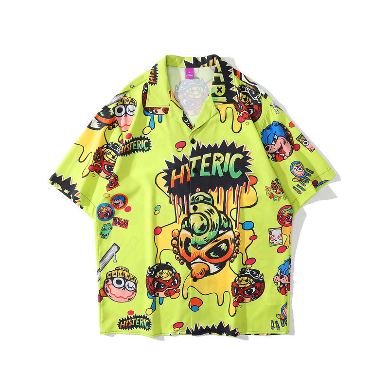 Rainbowtouches Shirt Man Hip Hop High Street Graffiti Smile Face Printing Casual Short Sleeve Tops Couples Fashion