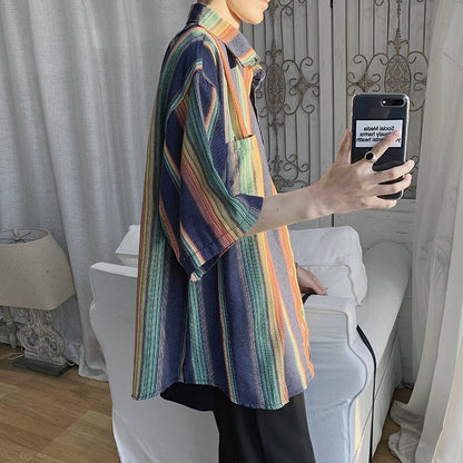 Half-sleeve Striped Design, Niche Shirt Man