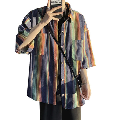 Half-sleeve Striped Design, Niche Shirt Man