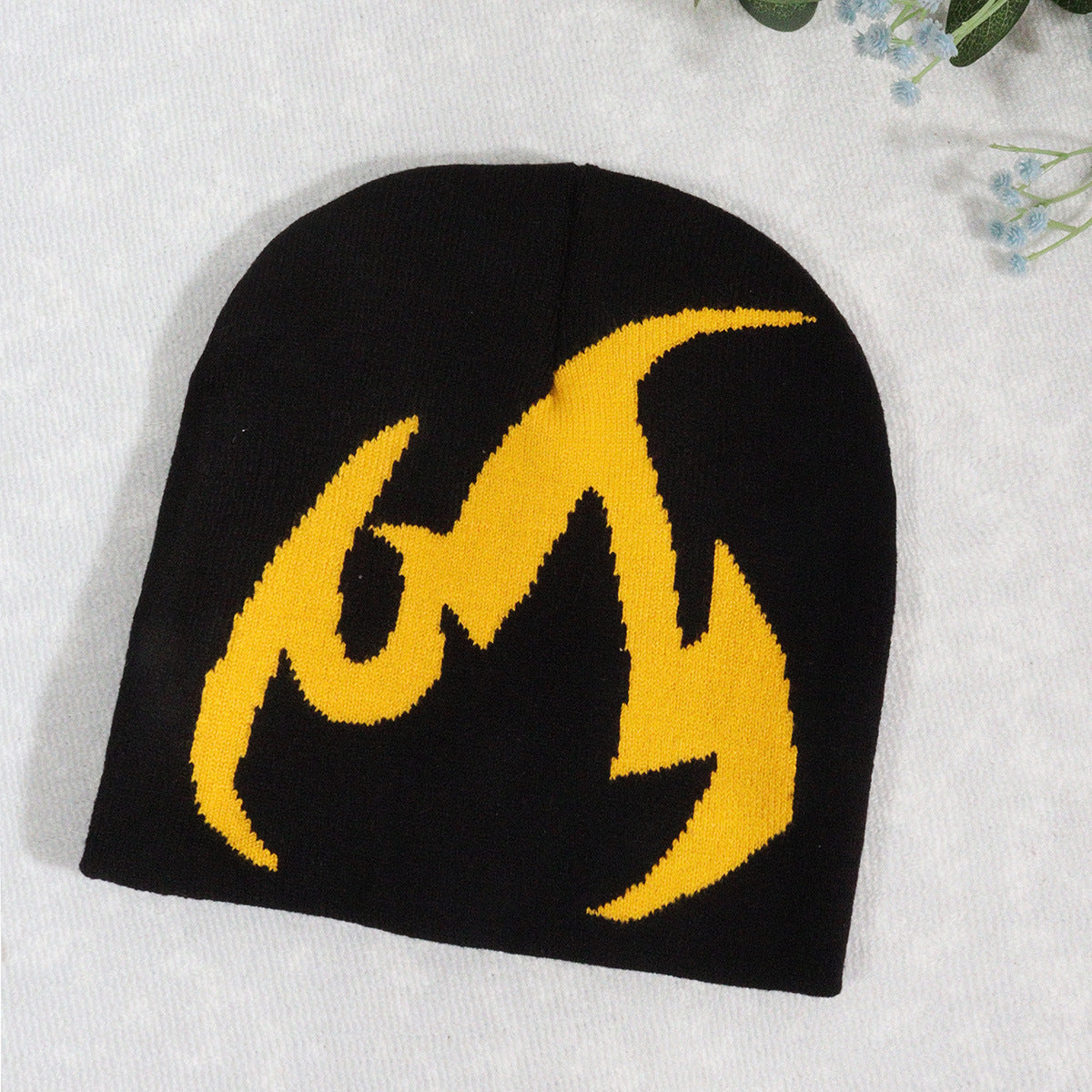 Knitted Hat Trendy Pullover Flame Pattern Jacquard Hats